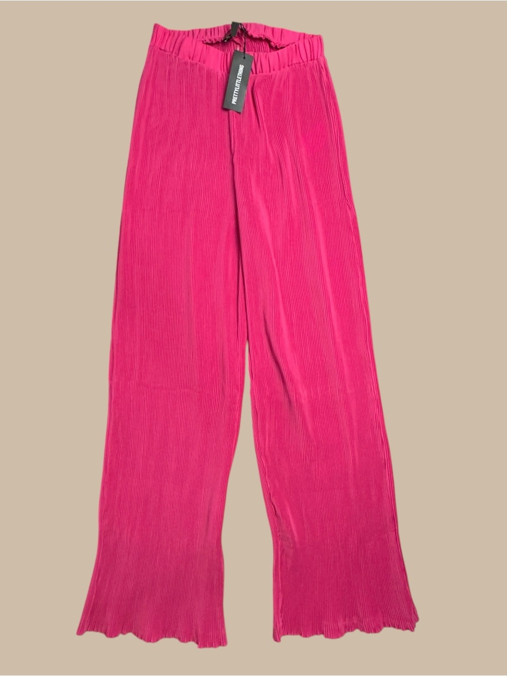 PrettyLittleThing Hot Pink Plisse High Waisted Wide Leg Coverup Pants Size 0 NWT